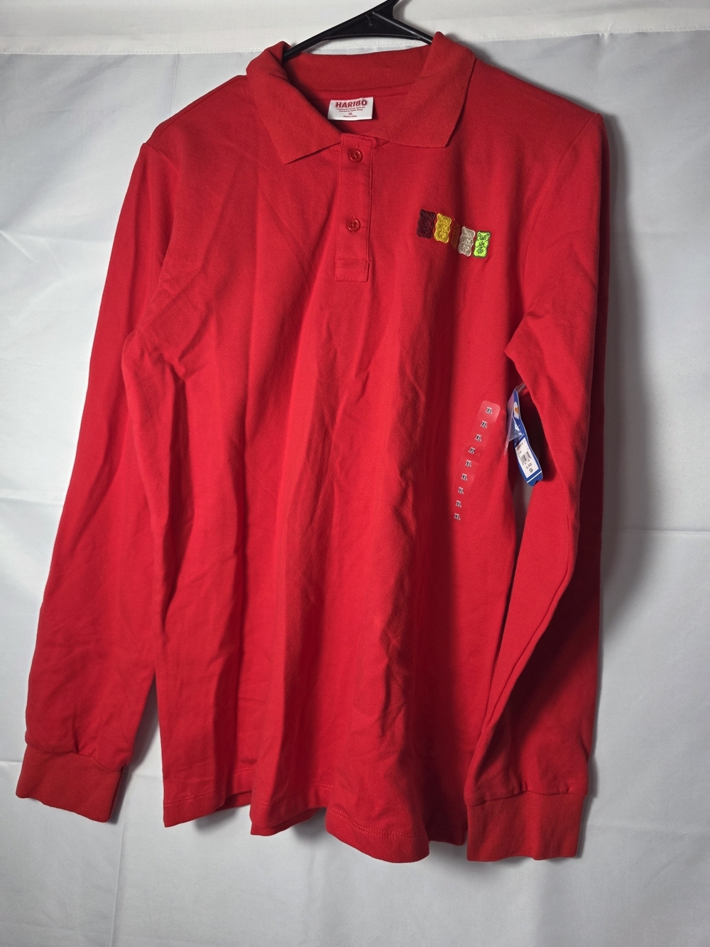 HARI Red Long-Sleeve Polo with Multicolor Patch Squares XL